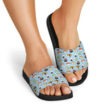 Kawaii Japanese Sushi Pattern Print Black Slide Sandals