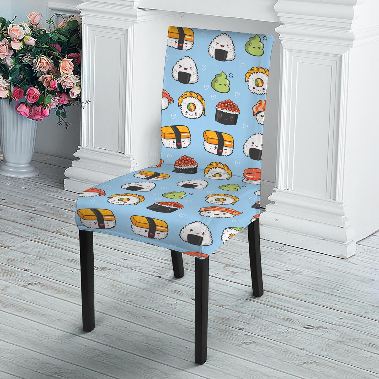 Kawaii Japanese Sushi Pattern Print Dining Chair Slipcover