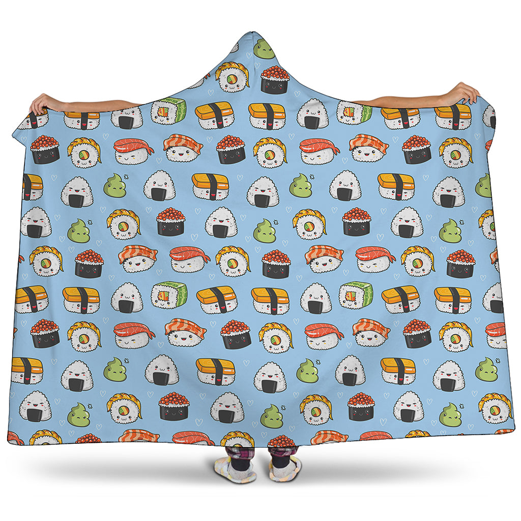 Kawaii Japanese Sushi Pattern Print Hooded Blanket