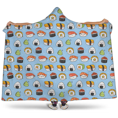 Kawaii Japanese Sushi Pattern Print Hooded Blanket