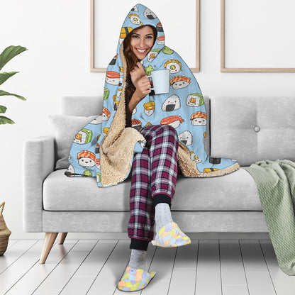 Kawaii Japanese Sushi Pattern Print Hooded Blanket