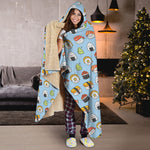 Kawaii Japanese Sushi Pattern Print Hooded Blanket