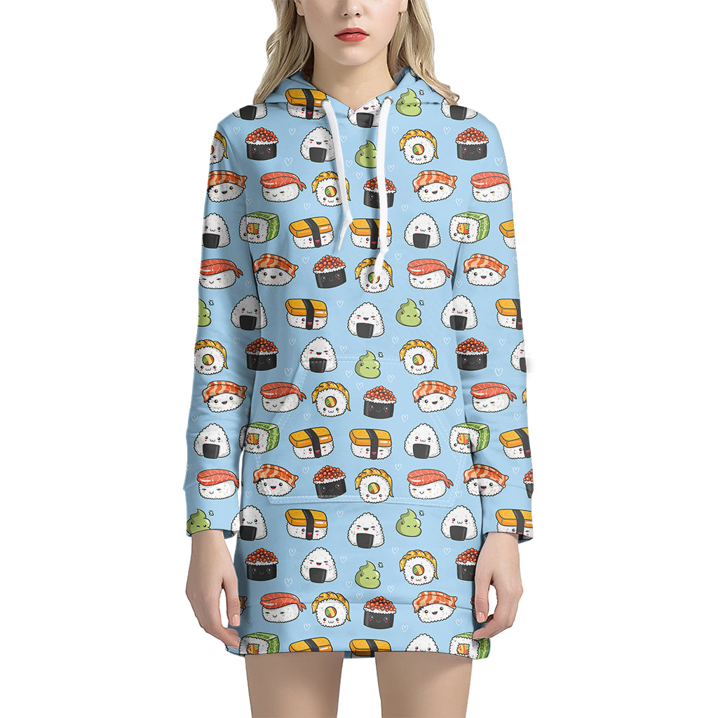 Kawaii Japanese Sushi Pattern Print Hoodie Dress