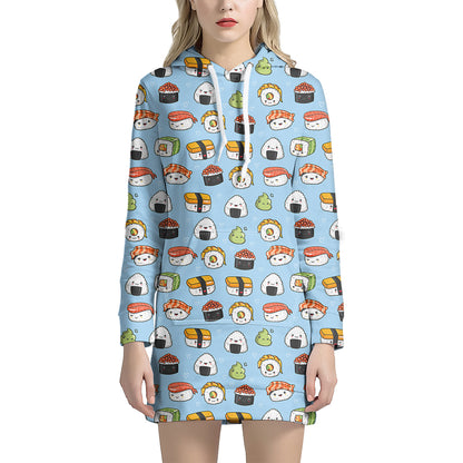 Kawaii Japanese Sushi Pattern Print Hoodie Dress