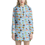 Kawaii Japanese Sushi Pattern Print Hoodie Dress