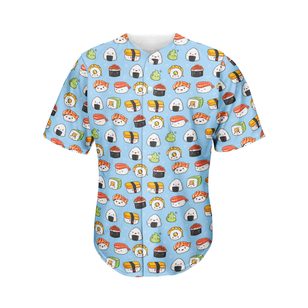 Kawaii Japanese Sushi Pattern Print Men's Baseball Jersey