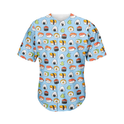 Kawaii Japanese Sushi Pattern Print Men's Baseball Jersey