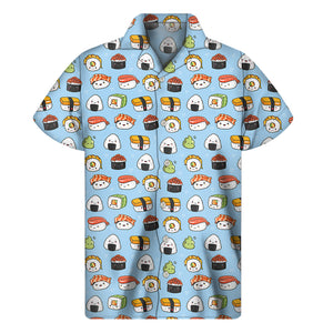 Kawaii Japanese Sushi Pattern Print Men's Short Sleeve Shirt