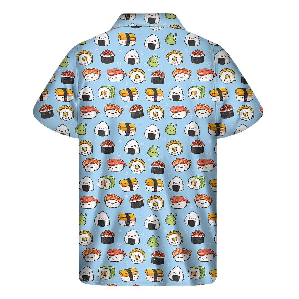 Kawaii Japanese Sushi Pattern Print Men's Short Sleeve Shirt