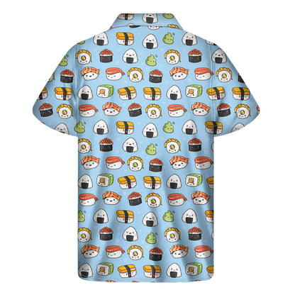 Kawaii Japanese Sushi Pattern Print Men's Short Sleeve Shirt