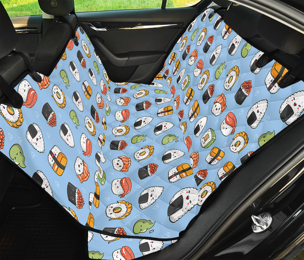 Kawaii Japanese Sushi Pattern Print Pet Car Back Seat Cover