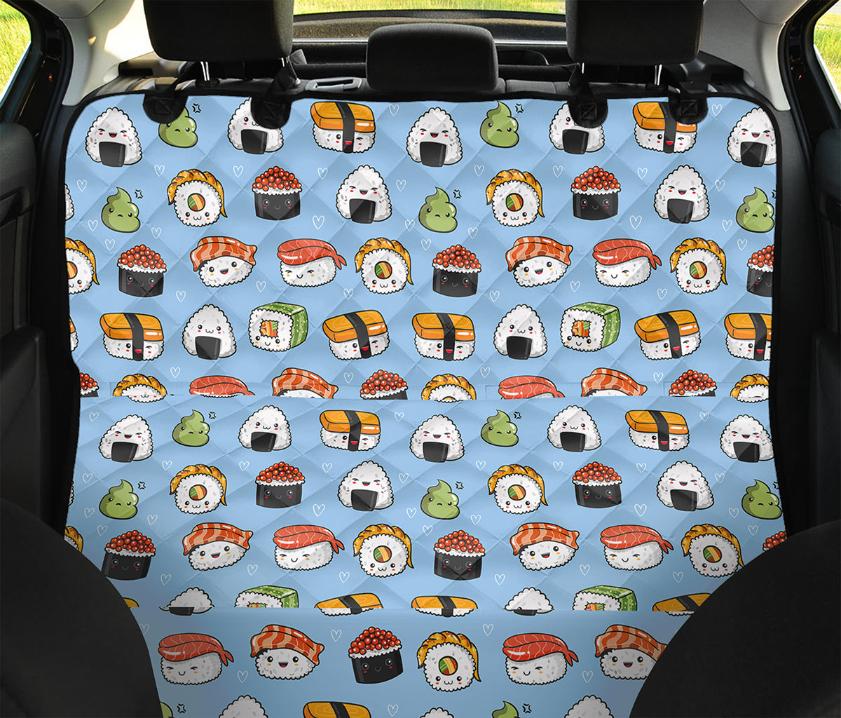Kawaii Japanese Sushi Pattern Print Pet Car Back Seat Cover