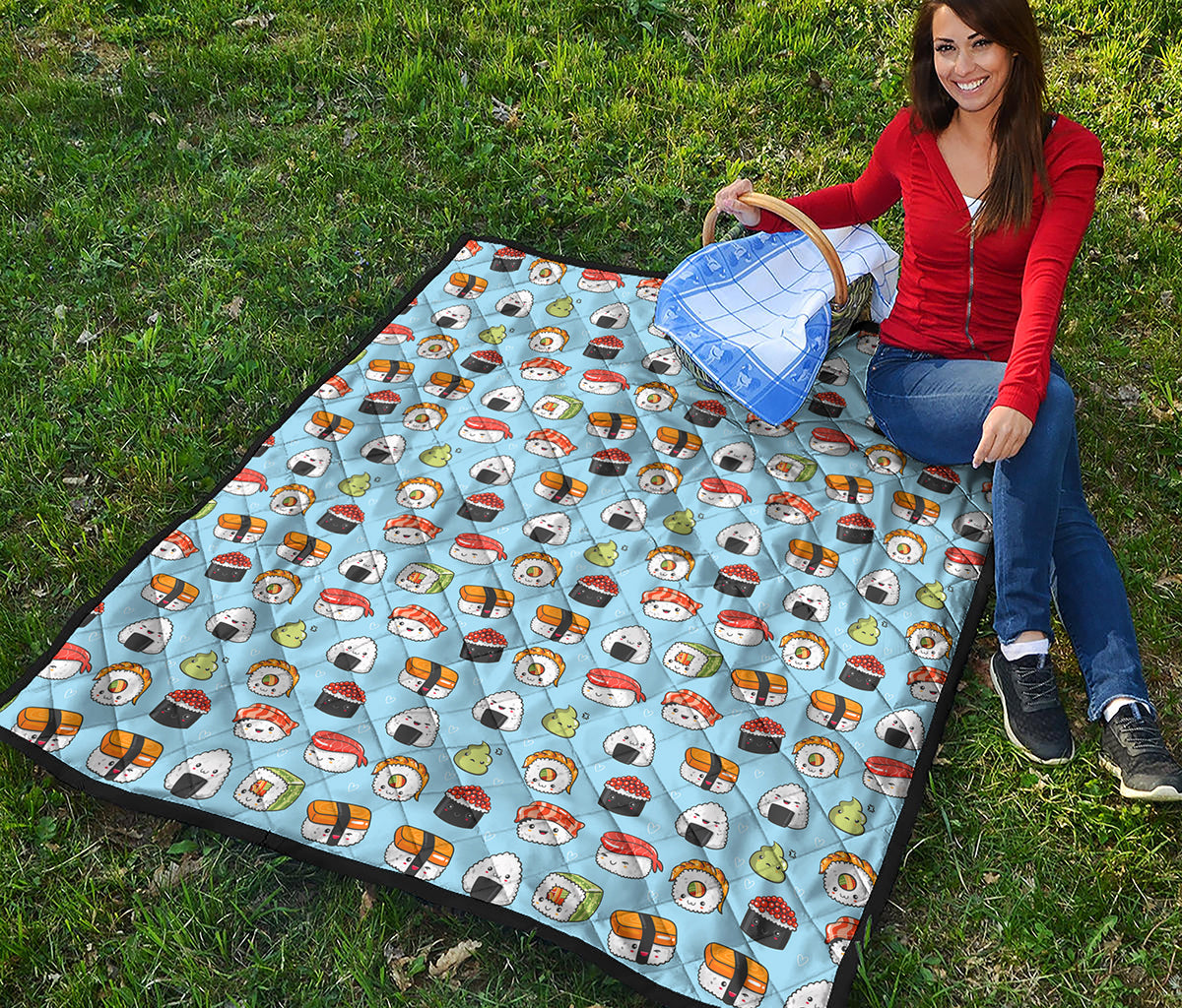 Kawaii Japanese Sushi Pattern Print Quilt