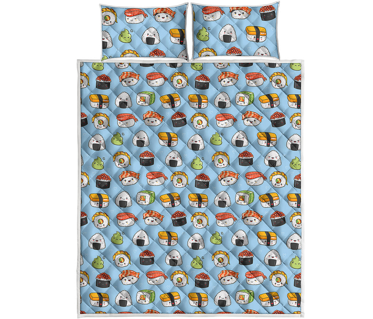 Kawaii Japanese Sushi Pattern Print Quilt Bed Set