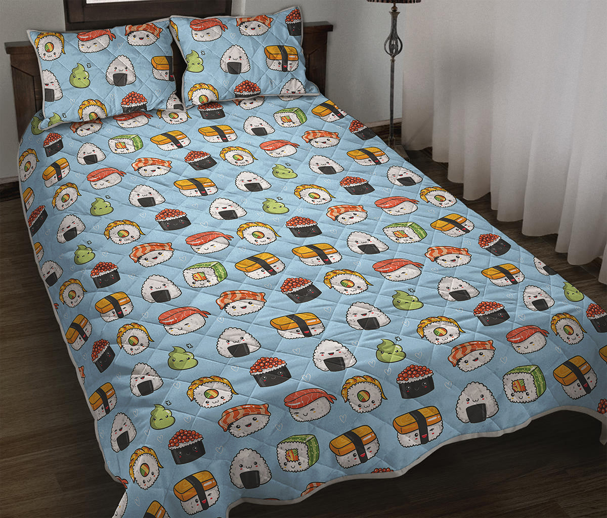 Kawaii Japanese Sushi Pattern Print Quilt Bed Set