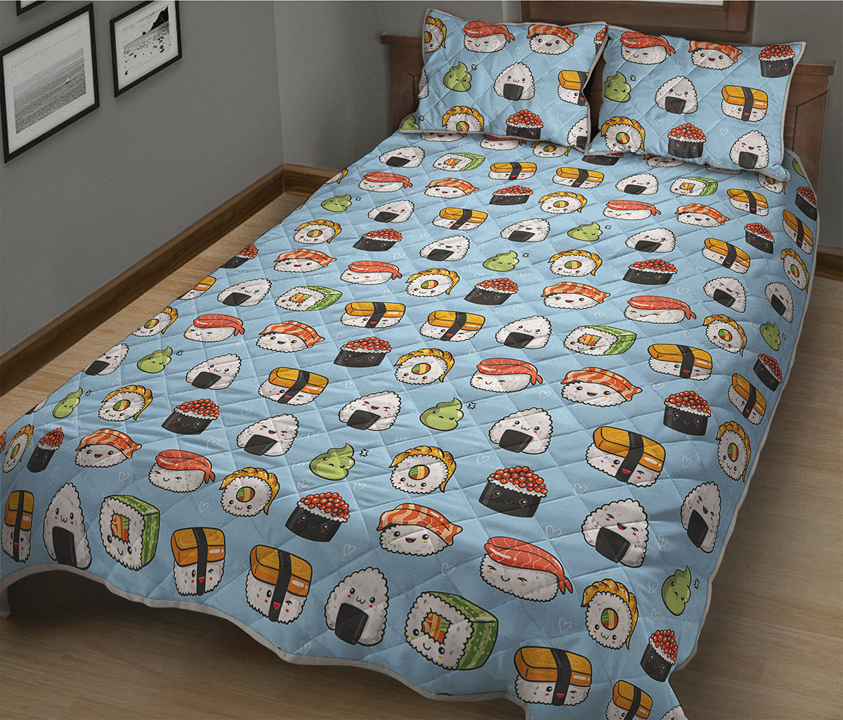 Kawaii Japanese Sushi Pattern Print Quilt Bed Set