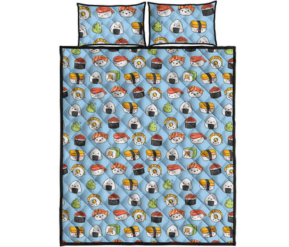 Kawaii Japanese Sushi Pattern Print Quilt Bed Set