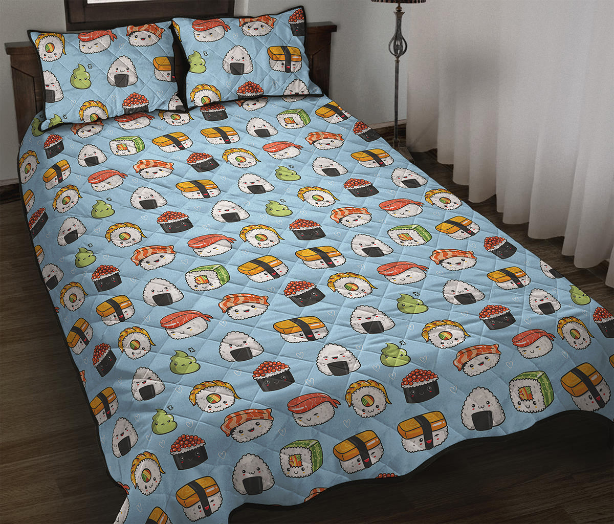 Kawaii Japanese Sushi Pattern Print Quilt Bed Set