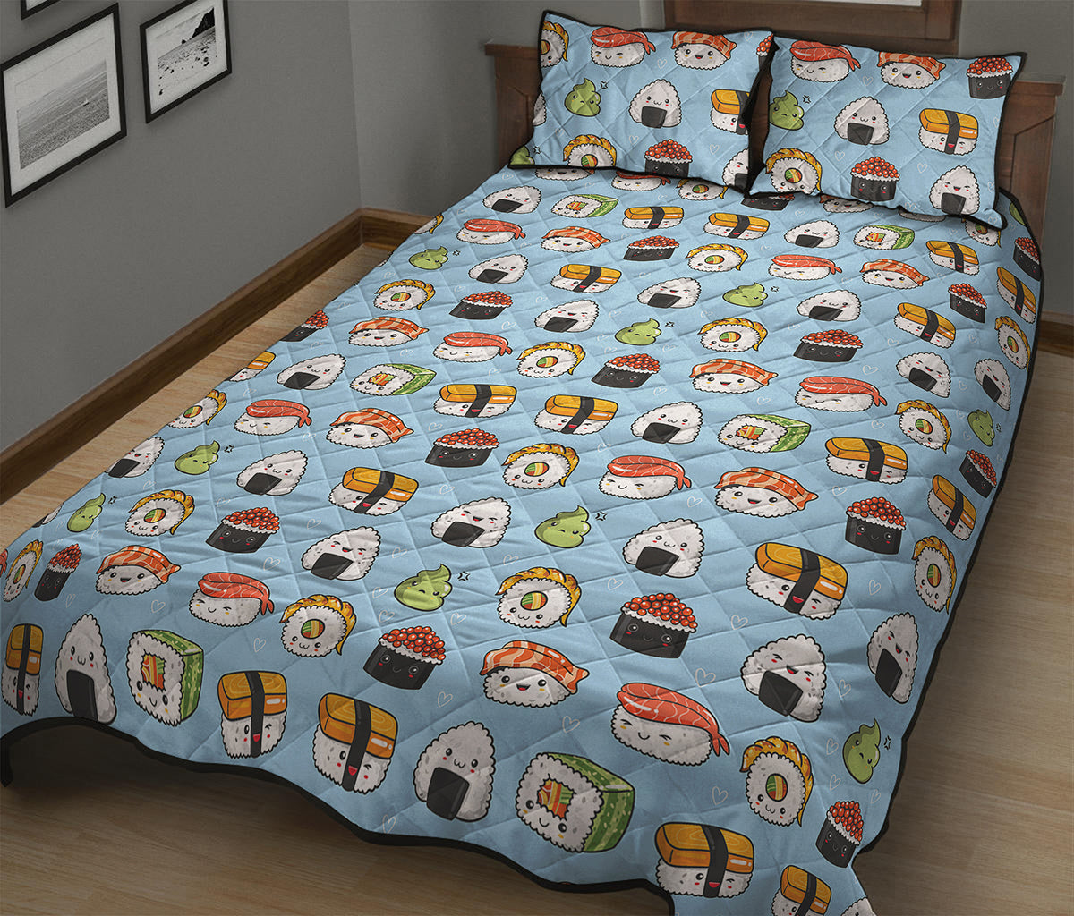 Kawaii Japanese Sushi Pattern Print Quilt Bed Set