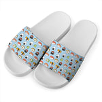 Kawaii Japanese Sushi Pattern Print White Slide Sandals