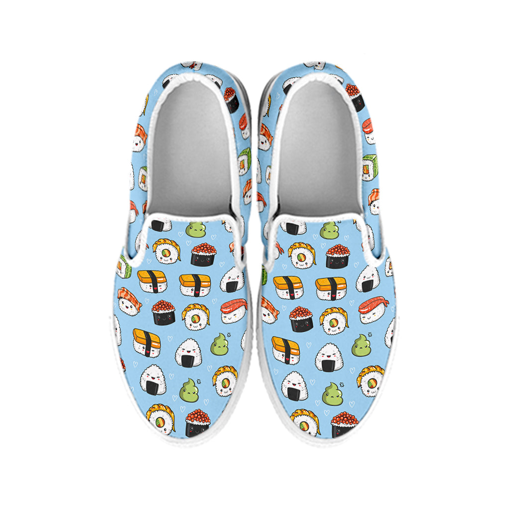 Kawaii Japanese Sushi Pattern Print White Slip On Shoes