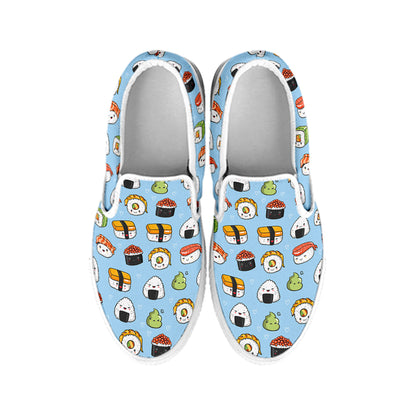 Kawaii Japanese Sushi Pattern Print White Slip On Shoes