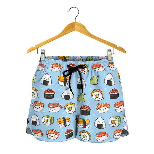 Kawaii Japanese Sushi Pattern Print Women's Shorts