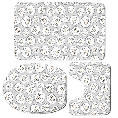Kawaii Sheep Pattern Print 3 Piece Bath Mat Set