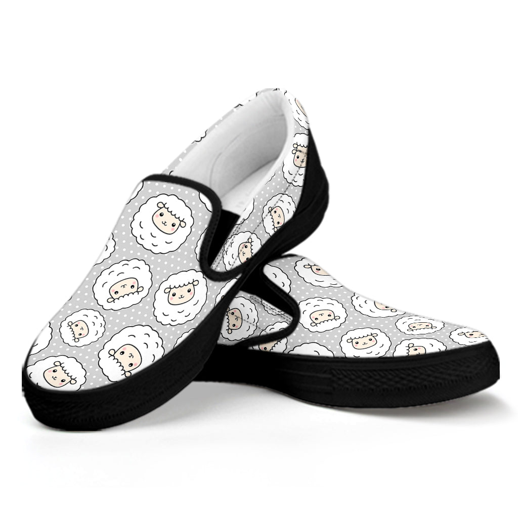 Kawaii Sheep Pattern Print Black Slip On Shoes