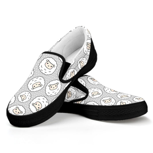 Kawaii Sheep Pattern Print Black Slip On Shoes