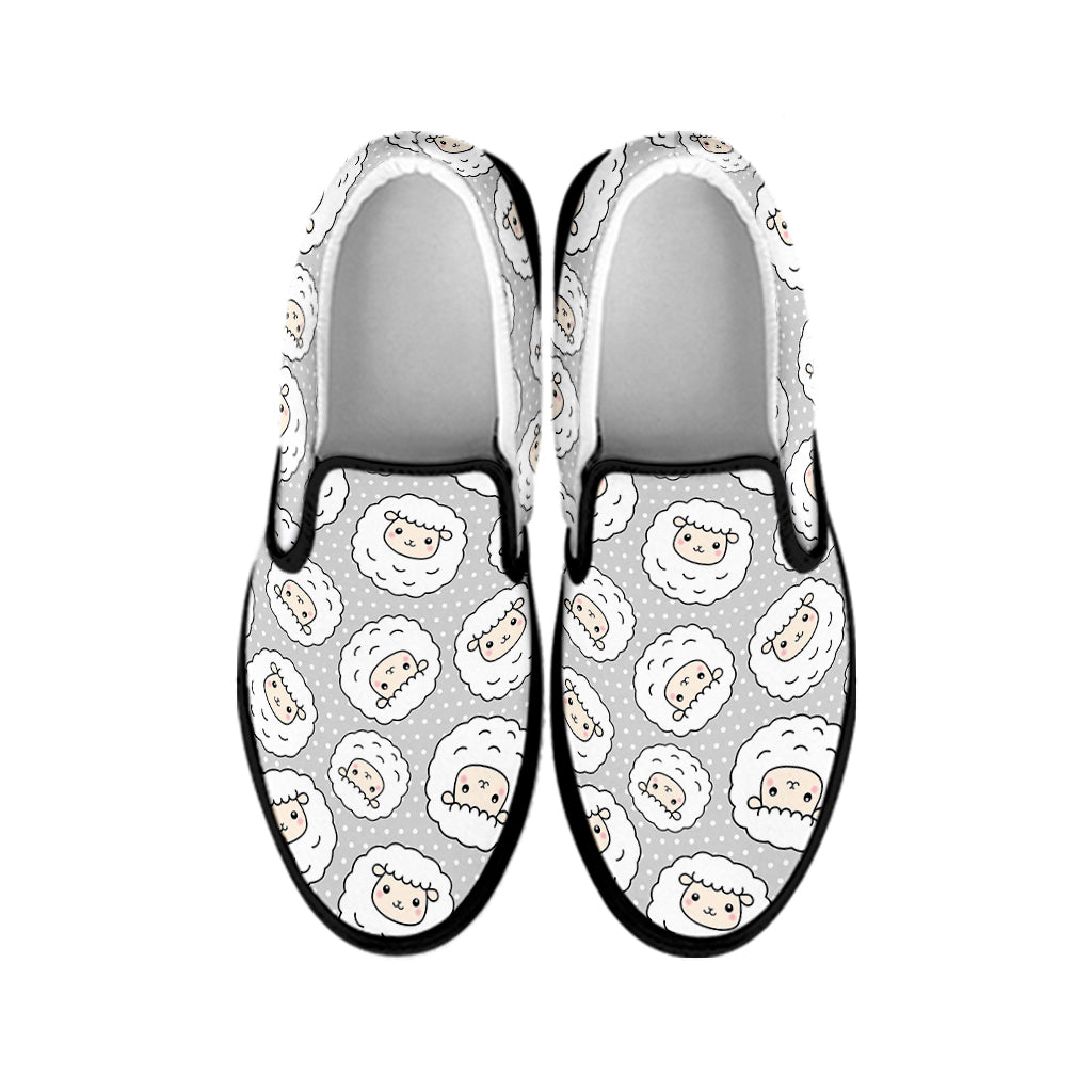 Kawaii Sheep Pattern Print Black Slip On Shoes