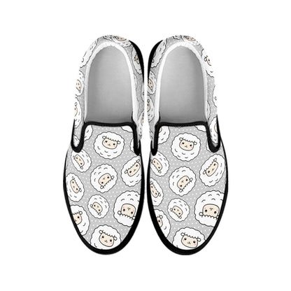 Kawaii Sheep Pattern Print Black Slip On Shoes