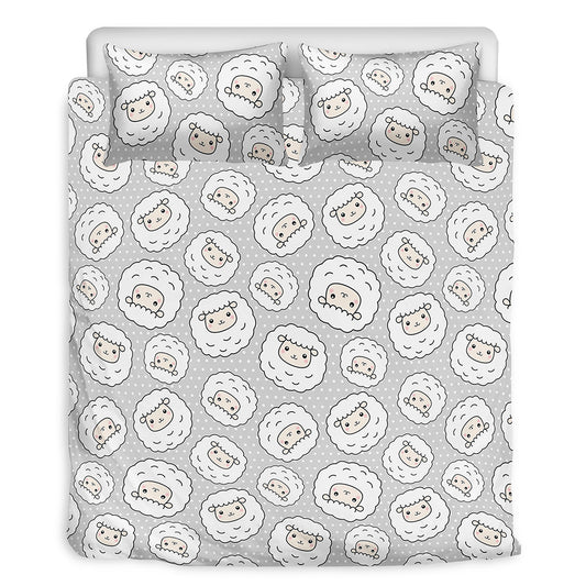 Kawaii Sheep Pattern Print Duvet Cover Bedding Set