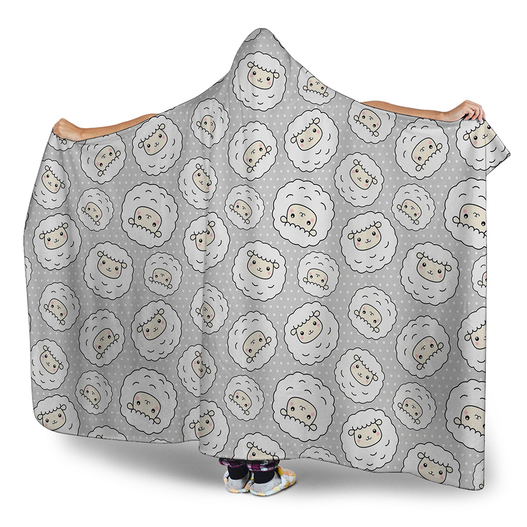 Kawaii Sheep Pattern Print Hooded Blanket