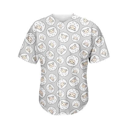 Kawaii Sheep Pattern Print Men's Baseball Jersey