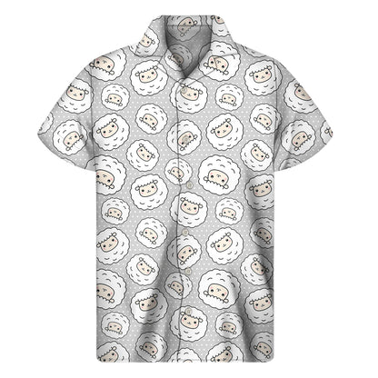 Kawaii Sheep Pattern Print Men's Short Sleeve Shirt