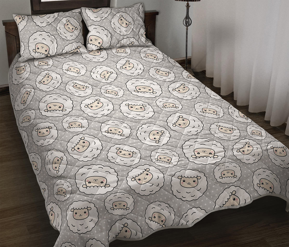 Kawaii Sheep Pattern Print Quilt Bed Set