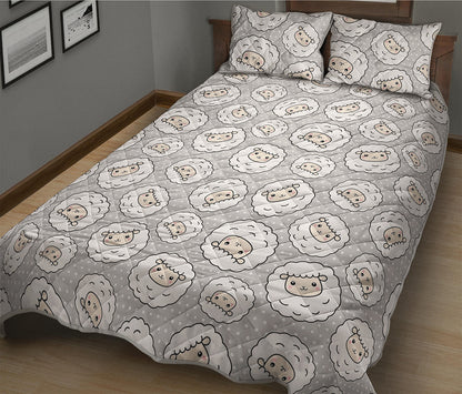 Kawaii Sheep Pattern Print Quilt Bed Set
