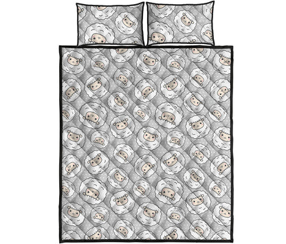 Kawaii Sheep Pattern Print Quilt Bed Set