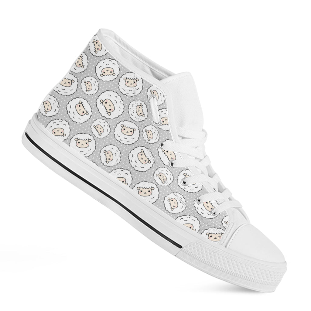 Kawaii Sheep Pattern Print White High Top Shoes