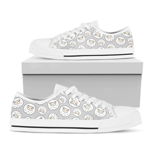 Kawaii Sheep Pattern Print White Low Top Shoes