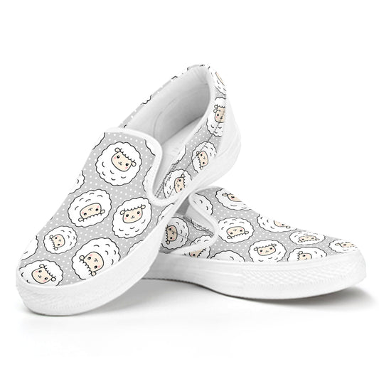 Kawaii Sheep Pattern Print White Slip On Shoes