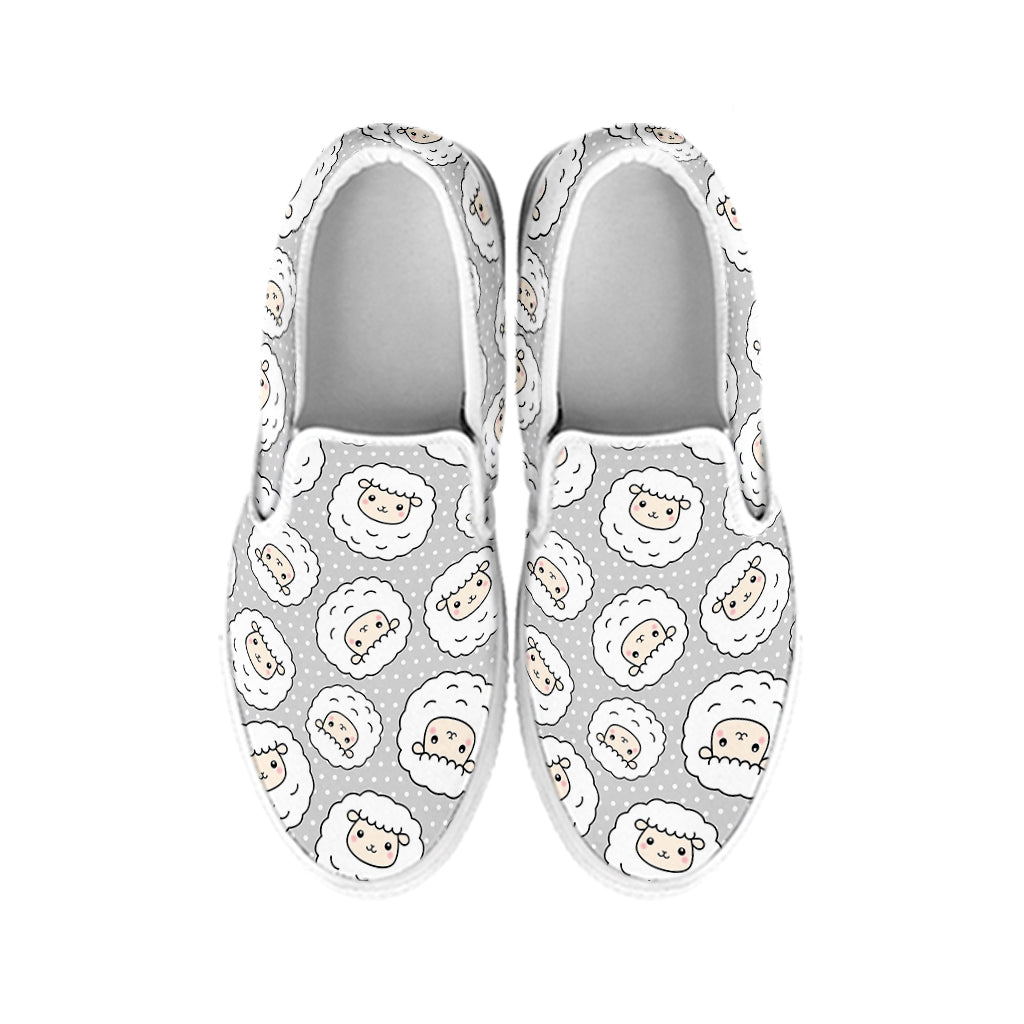 Kawaii Sheep Pattern Print White Slip On Shoes