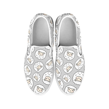 Kawaii Sheep Pattern Print White Slip On Shoes