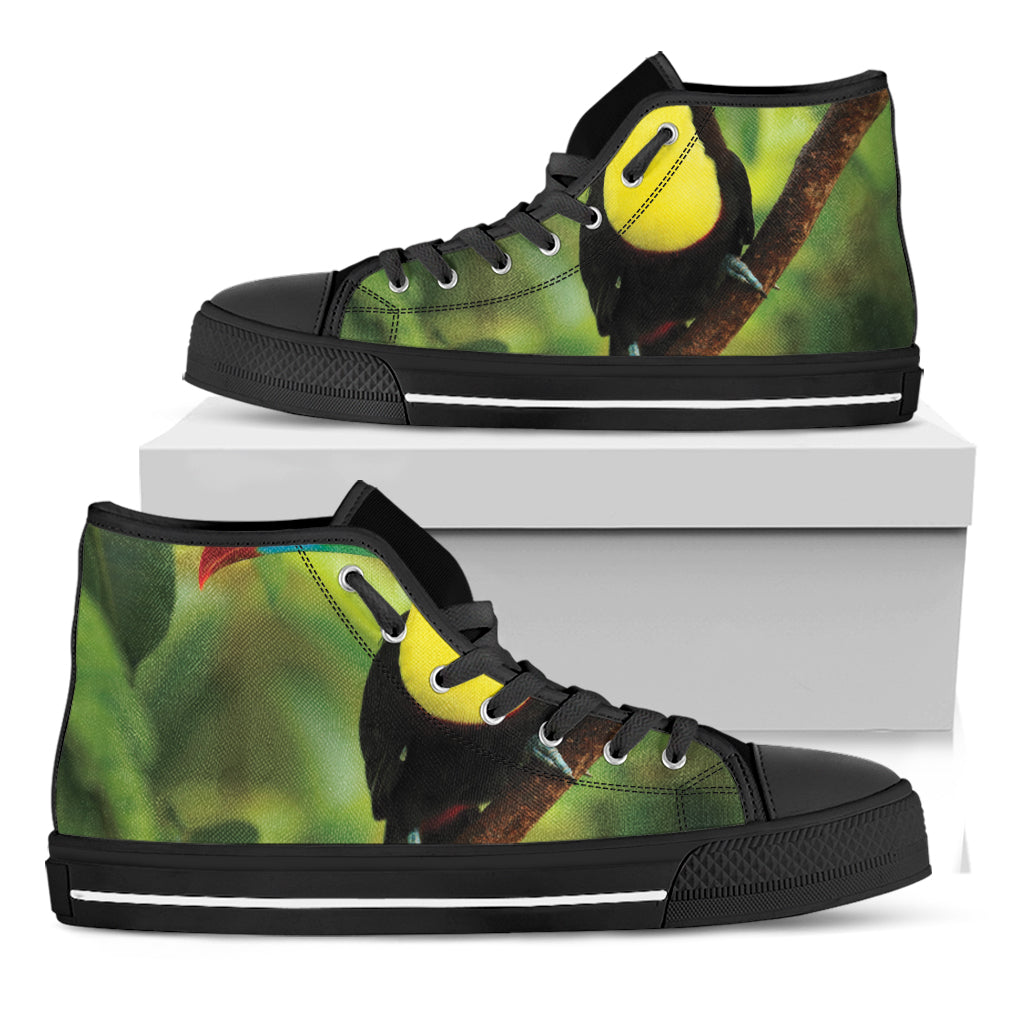 Keel-Billed Toucan Print Black High Top Shoes