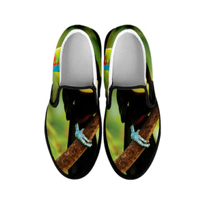 Keel-Billed Toucan Print Black Slip On Shoes