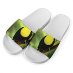 Keel-Billed Toucan Print White Slide Sandals