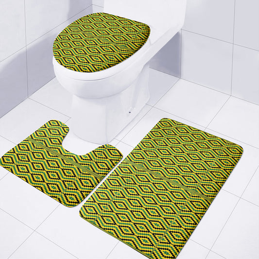 Kente African Pattern Print 3 Piece Bath Mat Set