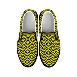 Kente African Pattern Print Black Slip On Shoes