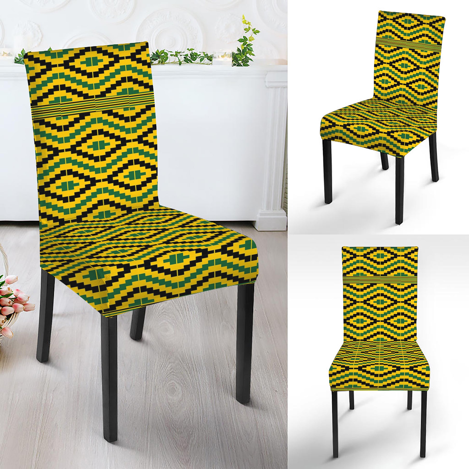 Kente African Pattern Print Dining Chair Slipcover